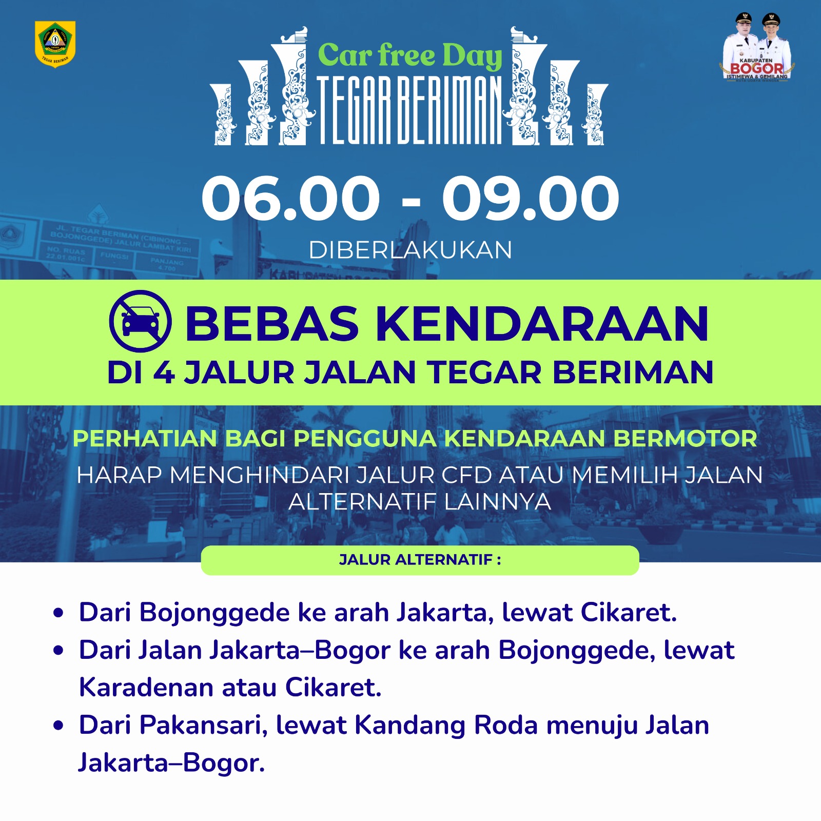 Pemkab Bogor Terapkan Penutupan Total Jalur Tegar Beriman Pada CFD Minggu Esok