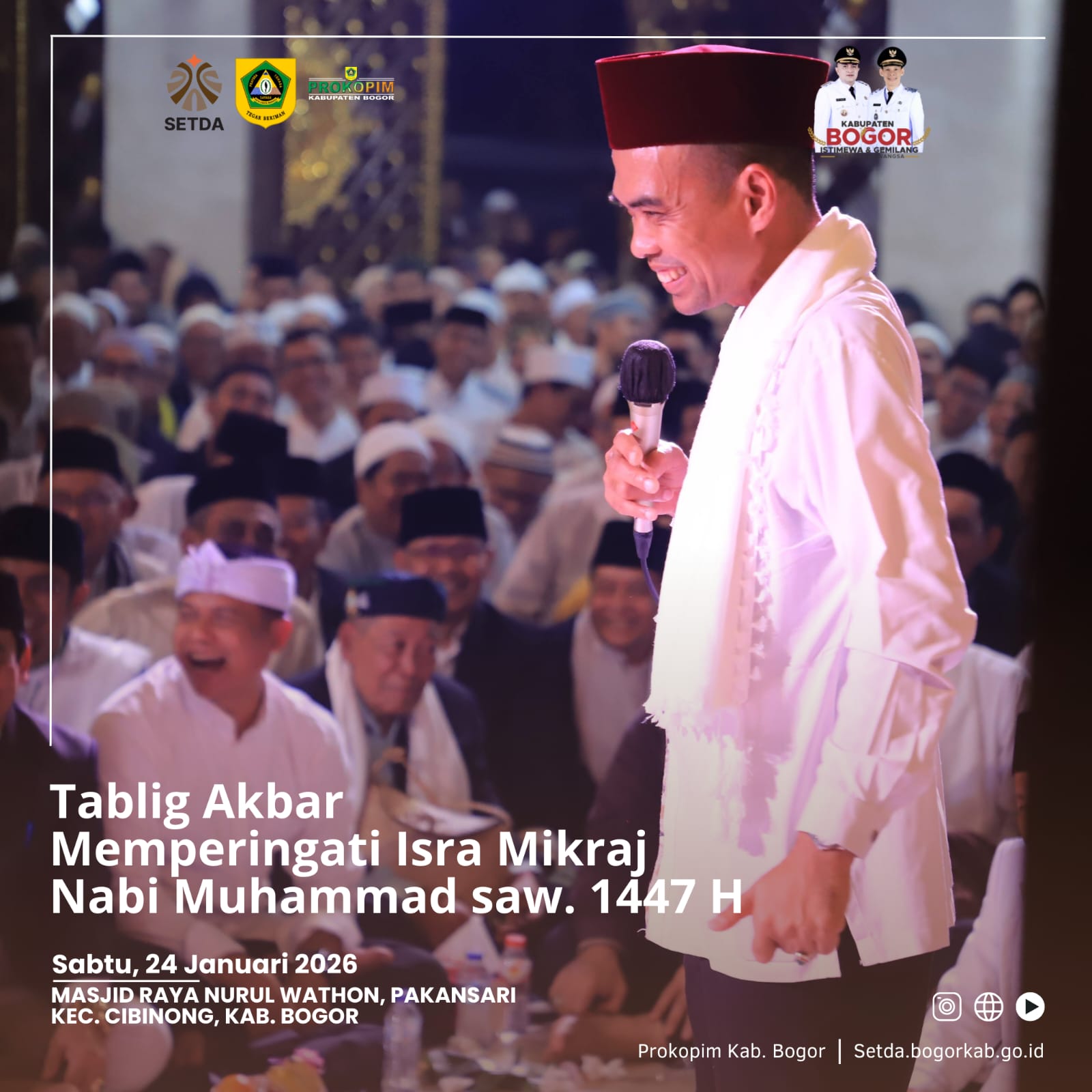 Peringati Isra Mi’raj, Bupati Bogor Bersama Ustadz Abdul Somad dan Ribuan Jamaah Ikuti Tabligh Akbar di Masjid Nurul Wathon
