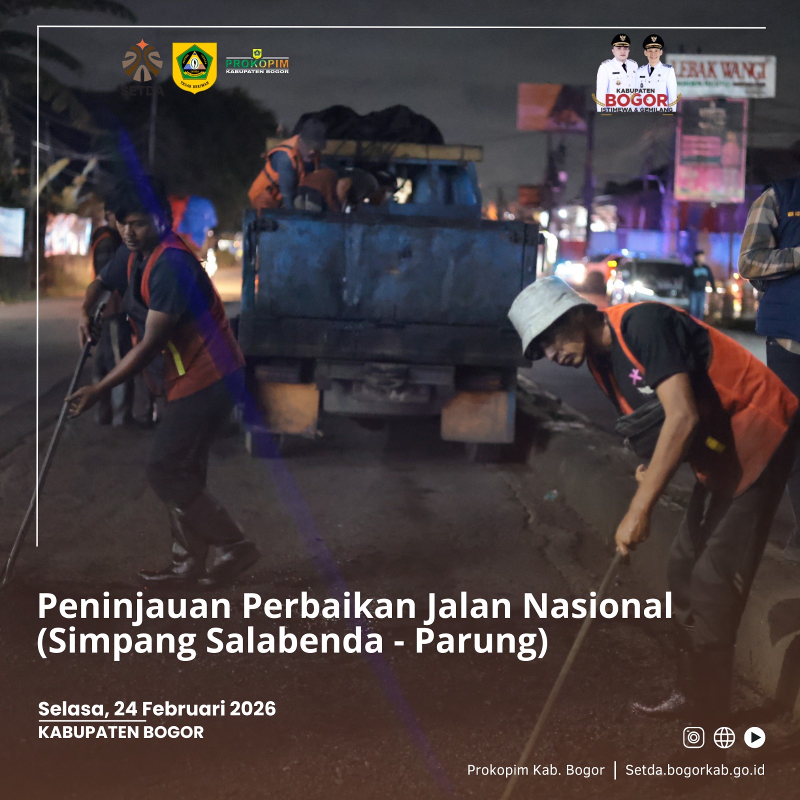 Dalam Senyap Dini Hari, Bupati Bogor Rudy Susmanto Tinjau Langsung Perbaikan Jalan di Parung dan Kemang