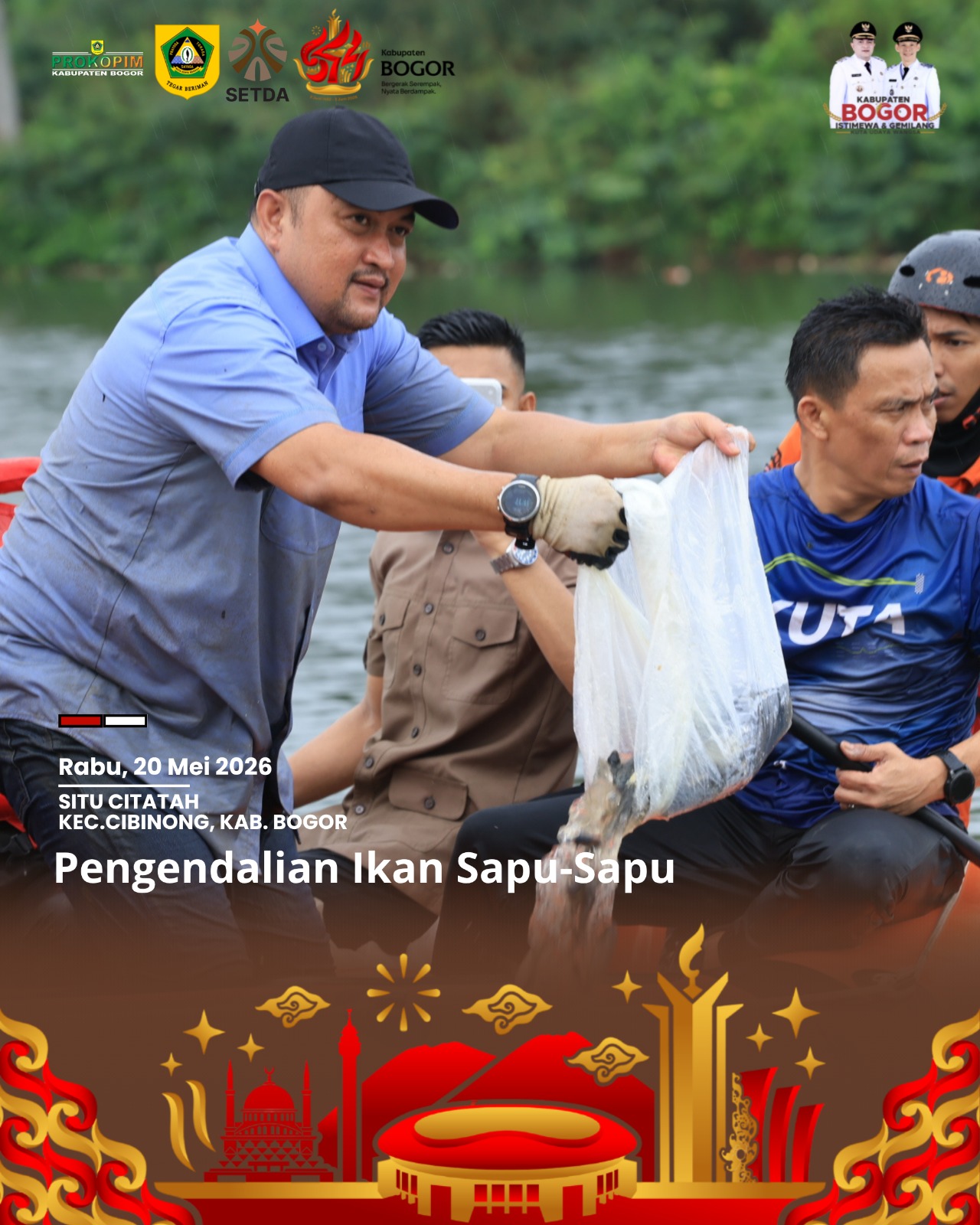 Bupati Bogor Ajak Warga Jaga Sungai, Tangkap 220 Kilogram Ikan Sapu-Sapu di Situ Citatah
